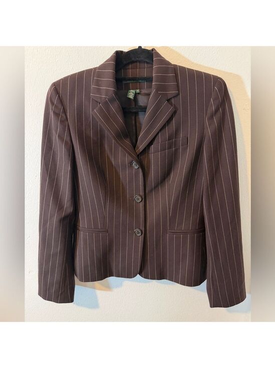 Ralph Lauren Jackets & Blazers - Lauren Ralph Lauren Classic Blazer 3 Button Wool Brown and Tan Pinstripe Jacket